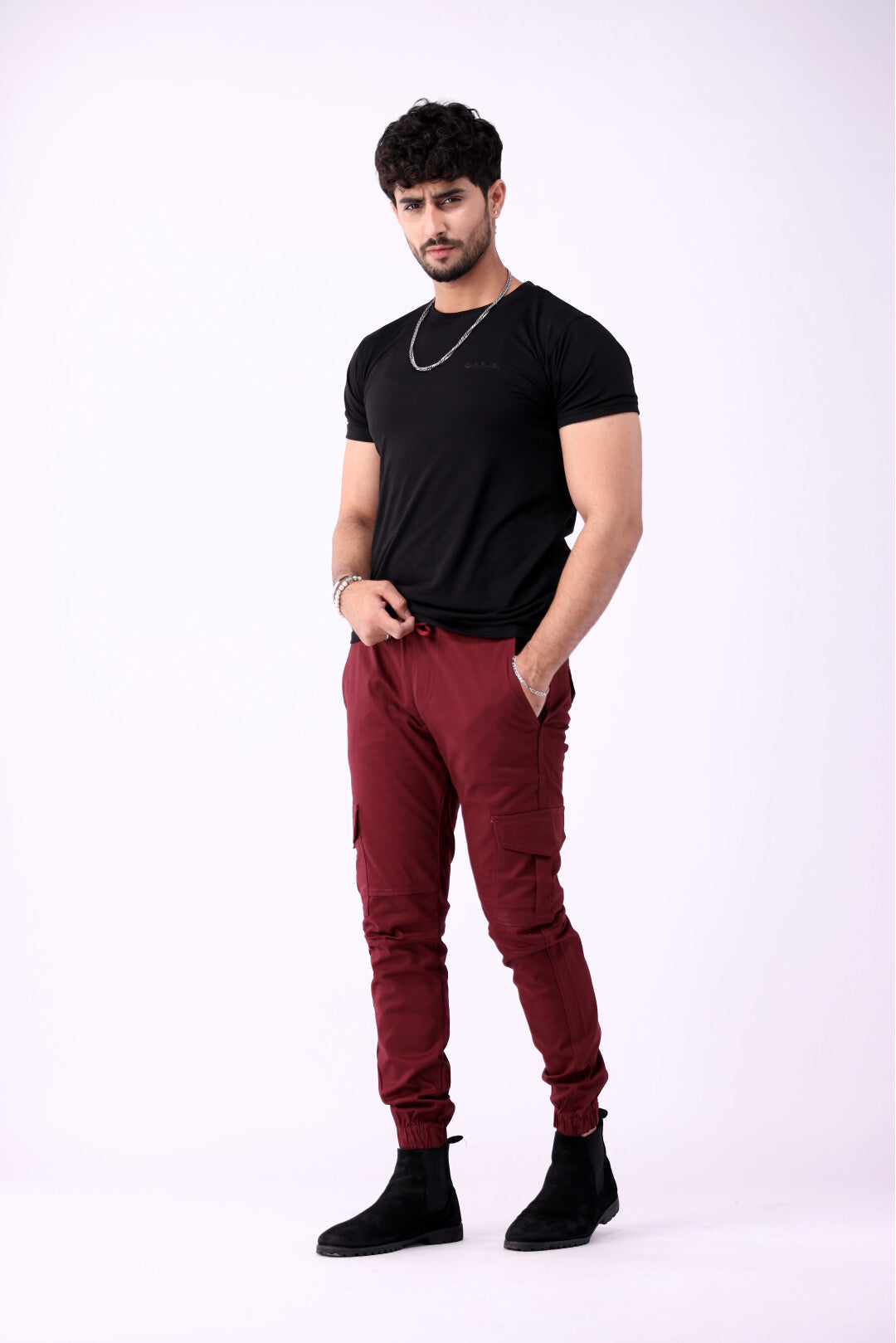 Cargo Six Pocket Trousers for Men, Maroon 6 Pocket Cargo Pant